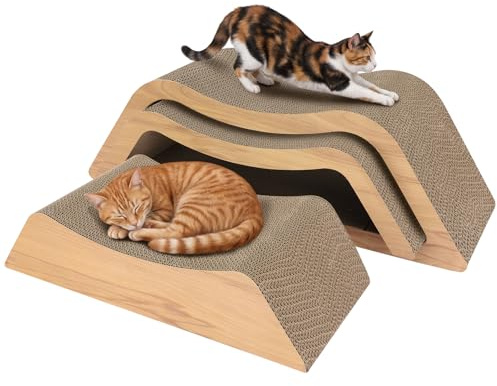 Gimars XXL Rascador para Gatos 3 en 1, Mueble Rascador para Gatos de Cartón Ondulado, Escalera para Sofá y Cama, Rampa de Acceso para Gatos Mayores y Munchkin, Cama Rascador (Madera)