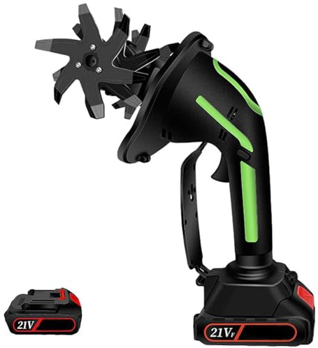 Mini Coltivatore A Batteria 21v, Motozappa Elettrico Da Giardino Con 2 Batterie E Asta Lunga, Diserbo Manuale Con Micro Motozappa, 235 Giri/min, Larghezza E Profondità Di Lavorazione 10 Cm 2Battery