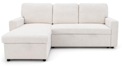 Meiya Ecksofa, ausklappbar, 4-Sitzer – Stoff Frottee, Beige