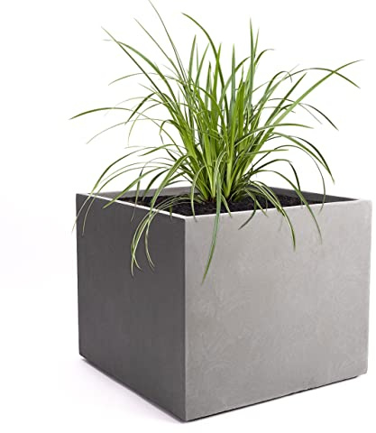 Pflanzwerk® Pot de Fleur Fibre de Verre XXL Cube Gris 53x65x65cm *Jardinière antigel* *Protection UV* *Qualité européenne*