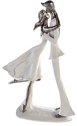 Casablanca Skulptur Hold me, Deko Figur Weiß, Kunstharz Statue Wohnzimmer, Büro Dekoration H. 32 cm x B. 20 cm - Couple Familien Skulpturen, Zusammenhalt Familie