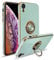iPhone XR Silicone Case for Women Girls iPhone XR Phone Case with Ring Holder 360° Kickstand Slim Luxury Bling Plating Soft TPU Anti-Scratch Shockproof Bumper Phone Case for iPhone XR - Mint Green