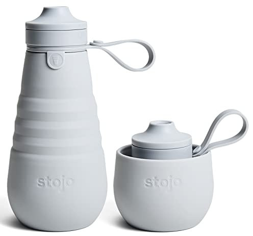STOJO Faltbare Sport-Wasserflasche, Kaschmir, 590 ml, auslaufsicherer, wiederverwendbarer Reisebecher aus Silikon für heiße und kalte Getränke, mikrowellen- und spülmaschinenfest, bekannt aus der