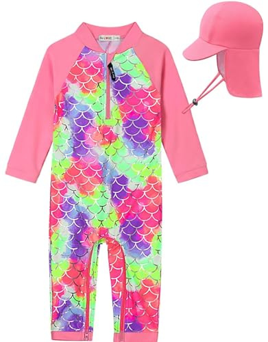 weVSwe Rash Guard Maillot De Bain Bébé UPF 50+ Manches Longues Nouveau-Né Chapeau De Soleil Rose Écailles De Poisson 2 Ans