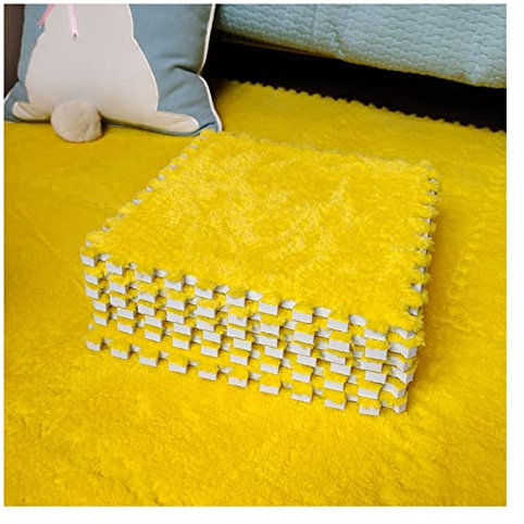 10 Stück Weicher Plüsch, Ineinandergreifende Schaumstoffmatte, Rutschfester Bodenteppich, Puzzlematte, Teppiche Zum Krabbeln, Spielen, Yoga, Maschinenwaschbar, 30 X 30 cm,Gelb