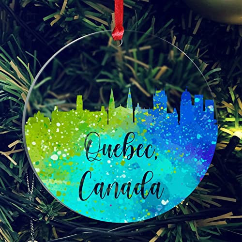 Ornamento acrilico trasparente Canada Quebec City Silhouette ricordo albero di Natale ornamento regalo per donne uomini, 7,6 cm
