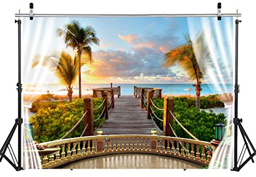 LYWYGG 7x5FT Sommer Strand Hintergrund Blauer Himmel Ozean Hintergründe Kokosnuss Baum Foto Hintergrund Dusche Hintergrund Dekoration Studio Hintergrund Strand Motto CP-439