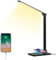 tischlampe, schreibtischlampe led 5 Farb und Stufenloses Dimmen tageslicht mit 10W Wireless Charger und Timmer stilllicht mit Memory-Funktion Augenfreundliche Leselampe für Lernen Arbeit Schwarz