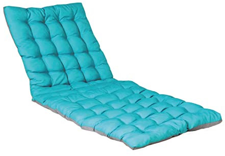 Atout Ciel Coussin matelassé Bicolore pour Bain de Soleil, transat en Tissu déperlant 190x60cm, 4 Variantes, Turquoise/Gris