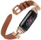 Einzigartige D-förmige Metallschnalle, kompatibel mit Fitbit Luxe, hochwertiges genarbtes Lederarmband für Damen (Roségold/Braun)