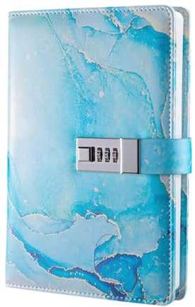 Sharplace Diary with Lock Locking Journal Travel Diary A5 PU Leather Journal Lockable Secrets Journal Password Lock Diary Teenage Girls, Blue