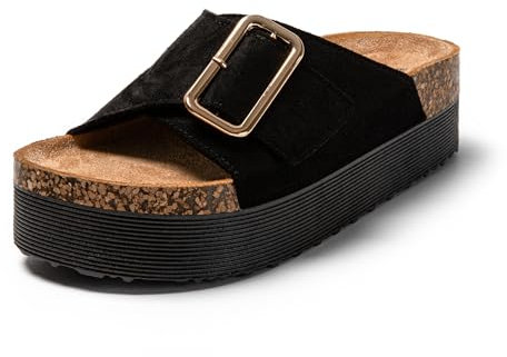 JOMIX Tongs Femme Plateforme Sandales Femme Élégantes avec Boucles Réglable Tongs d'été pour Maison Piscine Plage (Noir, 37)