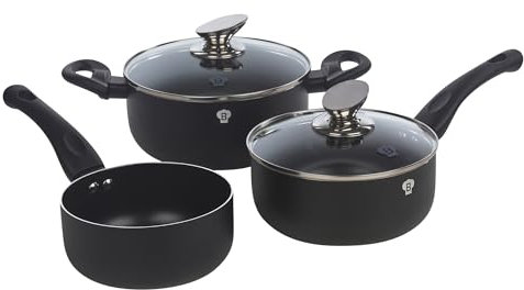 BLAUMANN 5Pc Set Cookware Induction Pot Pan Saucepan Casserole Soft Touch Handle (Matt Black)
