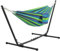 Yaheetech Hängematte mit Gestell, Verstellbarer Doppelhängematte 294/304/314cm mit Stabiler Rahmen, bis 205 kg Belastbar, Großzügige 2-3 Personen Hammock für Indoor & Outdoor, Blau-Grüner Streifen