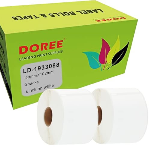 Doree 1933088 strapazierfähige LabelWriter-Etiketten, 59x102mm (300 einzelne Aufkleber pro Rolle), kompatible Geräte: LabelWriter 4XL, 450, 450 Twin Turbo. (2 Rollen)
