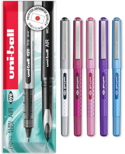 uni-ball Eye UB-157D Tintenroller mit flüssiger Tinte, 0,7 mm Spitze, in Umschlag-Geschenkverpackung, 5 Stück, mehrfarbig