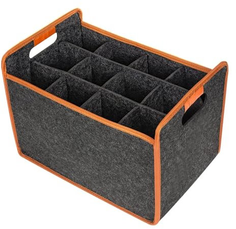 Wine Bottle Boxes for Moving - Wine Bottle Travel Protector Bags | 12-Bottle Felt Wine Carrier Storage Box with Divider, Liquor Bottle Tote with Comfort Handle, Portable Wine Tote Bag for Picnic