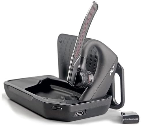 POLY Voyager 5200 UC Wireless Headset & Charging Case - Single-Ear Bluetooth Headset, Noise-Cancelling Mic, Mobile/PC via Bluetooth, Compatible w/Teams, Zoom & More, Plantronics (New)(Renewed)