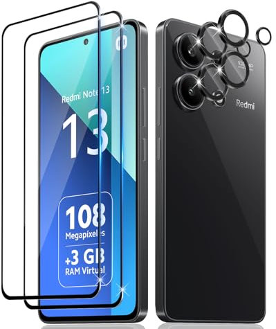 Datree 2 Piezas Protector de Pantalla para Xiaomi Redmi Note 13 4G, con 2 Piezas Protector de Lente de Cámara,Dureza 9H Sin Burbujas, Alta Definicion,Anti-Arañazos Cristal Templado