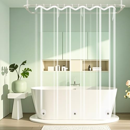 Seenus Rideau de douche court transparent avec 3 grands aimants, 182,9 x 167,6 cm, sans BPA, imperméable, PEVA 8 g, rideau de douche lesté pour salle de bain baignoires