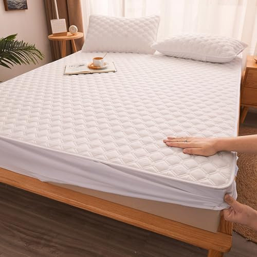 HAIBA Matratzenschoner 135 x 200 cm Weiß bettlaken gesteppt für Boxspringbett bis 30 cm Höhe Topper gepolsterter Matratzen-Auflage mit 2 Kissenbezug