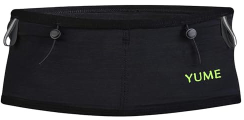 YUME Cinturon Running con 3 Bolsillos, Porta Botella, Porta Bastones y Porta Dorsales | Riñonera Running Trail para Hombre y Mujer (Negro, Talla M)