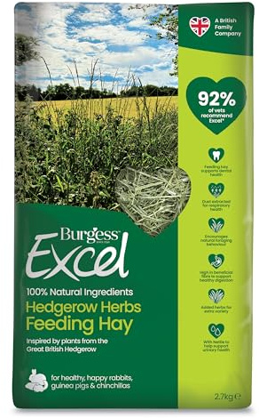 Excel Burgess Hedgerow Herbs Feeding Hay, 2.7kg – Hedgerow Herb feeding Hay for Rabbits & Guinea Pigs – Dust Extracted, Small animal Feeding Hay with Hedgerow Herbs