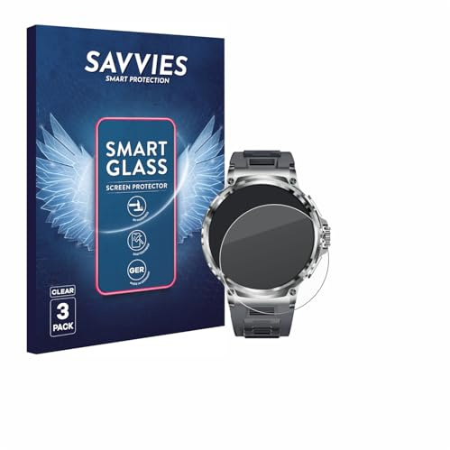 Savvies Glass Film compatible with Smartwatch V69 1.85 | 3 Pack Clear Screen Protection Made in Germany Glass-Film 9H Scratch Resistant High Clarity Hybrid Glass