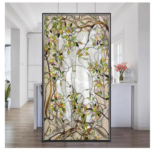 Milchglas-Fensterfolie, Sichtschutz, Baum-Weiden-Muster, Sonnenschutz for Fenster, Aufkleber, kein Kleber, entfernbare Glastür-Dekorfolie FüR BüRo Wohnzimmer(70cmx200cm)