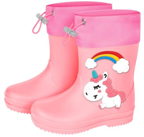 Aomig Stivaletti Pioggia Bambino, Stivali Di Gomma Con Coulisse per Bambini Unisex, Scarpe da Pioggia Antiscivolo Impermeabili Ragazzo e Ragazza