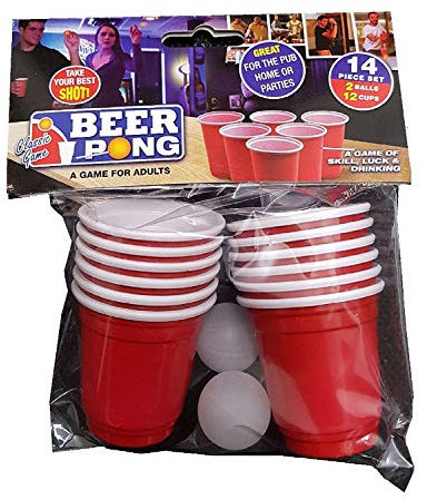 Beerpong Bier Pong Set für Erwachsene mit Tisch und Bällen in Klarsichtbeutel