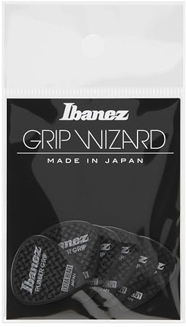 IBANEZ Grip Wizard Series (PPA16XRG-BK) Rubber Grip Flat Pick Black Pack of 6