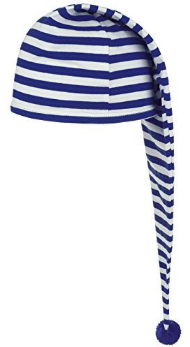 Lipodo Schlafmütze blau weiß gestreift (56 cm lang) - Damen und Herren - Nachthaube aus Baumwolle - Bommelmütze One Size (53-60 cm) - Nachtmütze mit Bommel - Zipfelmütze zum Schlafen für die Nacht