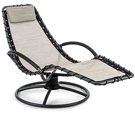 blumfeldt The Chiller - Liegestuhl, Schwingliege, Gartenliege, 77 x 85 x 173 cm, pflegeleicht, wetterbeständig, 360° Comfort-Schwingbewegung, ComfortMesh, stabiles Stahlrohr, beige