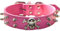 haoyueer Hundehalsband aus Leder mit Stacheln, 2 Reihen, kugelförmige Nieten, PU-Leder – Cooles Totenkopf-Zubehör für mittelgroße und große Hunde … (M, Hot Pink)