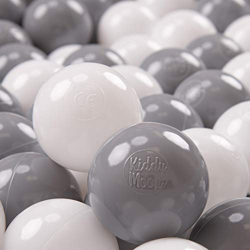 KiddyMoon 300 ∅ 7Cm Bolas Colores De Plástico para Piscina para Niños, Blanco/Gris