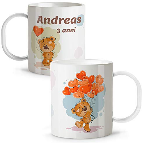 LolaPix Tazza per Bambini Personalizzata con Nome. Ritorno a Scuola. Plastica. Vari Disegni. Orsacchiotto