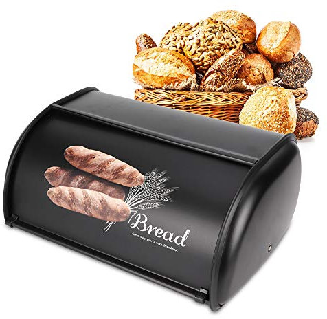 Haofy Großer Brotkasten, Edelstahl-Brotkasten für Küchenarbeitsplatte, Brotbehälter für Brot oder Laib, für Küche, Bäckereien, Restaurants(Schwarz)