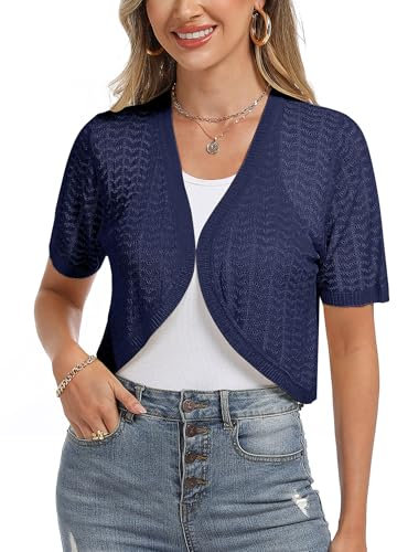 Totatuit Coprispalle da Donna Elegante Cardigan Leggero Estivo Bolero a Maglia Giacca Corta Donna Matrimonio Cerimonia Casual Blu Navy M