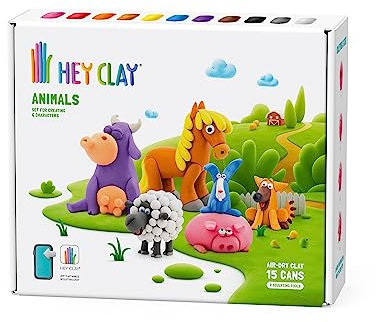 Hey Clay Animals-Set – Bunte Modellier-Kinder – lufttrockenes Ton-Set 15 Dosen und Modellierwerkzeuge mit lustiger interaktiver Anleitung