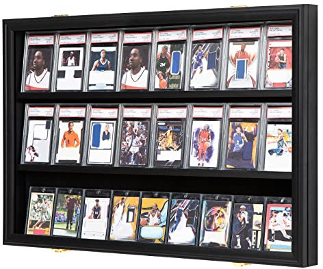 Temgee 24 Baseballkarten-Vitrine – abschließbare Sport-abgestufte Kartenvitrine Wandhalterung mit UV-Schutz Acryltür für Baseball Basketball Fußball Hockey Sammelkarten-Sammlung