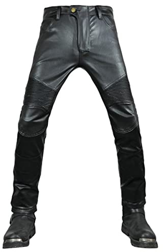 ORANDESIGNE Motorradhose Leder Herren mit Protektoren - Schwarz Vollnarbiges Lederhose Echtleder mit CE rüstung Biker gepanzerte E Schwarz L