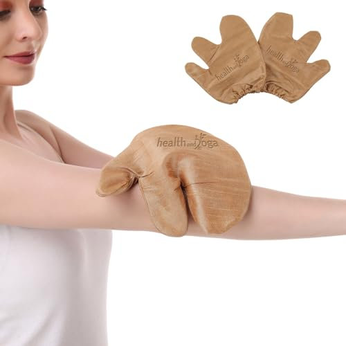 Raw Silk Garshana Ayurvedische Massagehandschuhe – Elektrostatische Lymphzirkulation – 100% natürliche trockene Haut Bürsten und Peeling und überschüssige Fettbehandlung – Handschuh-Stil 1 Paar