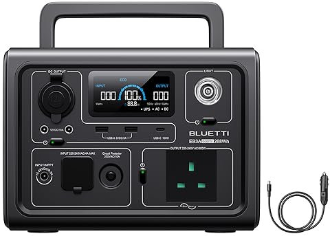 BLUETTI Portable Power Station EB3A, 268Wh LiFePO4 Battery Backup w/ 1 600W (1200W Surge) AC Outlet, Recharge from 0-80% in 30 Min., Solar Generator for Outdoor Camping (Car Charging Cable Included)