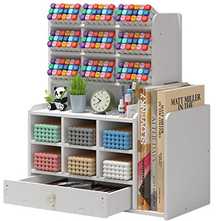 Kaishuai Desk organizer,Schreibtisch Organizer,Schreibtisch-Aufbewahrungsbox mit Schublade und Bookcase,Stiftköcher,Weiß Büro-Organizer,Stifthalter für Zuhause,Büro und Schule
