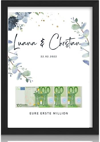 MilaBoo® personalisiertes Geldgeschenk Hochzeit - Eure erste Million Hahnemühlen Papier Made in Germany A3 A4 A5 - besonderes Hochzeitsgeschenk für Brautpaar Poster im braunen Umschlag