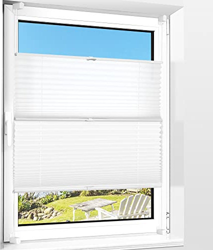 BOBODECO Day-Night Plissee ohne Bohren Verdunkelung mit Klemmfix, Thermoweiß-weiß 40x120cm (BxH) Thermo Plissee 128% Verdunkelnd & lichtundurchlässig