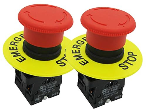 2pcs 22mm rosso interruttore a fungo di emergenza AC 660V 10A 1NC 1NO interruttore a pulsante con segnale di arresto di emergenza