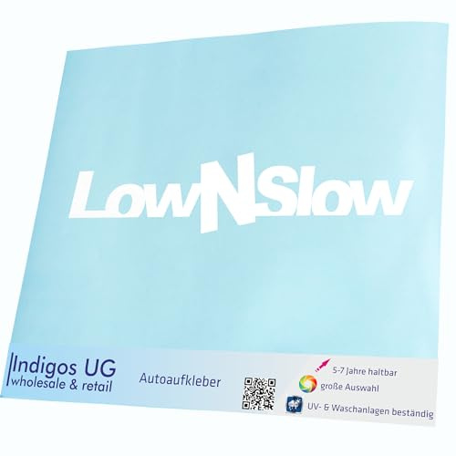 INDIGOS UG Auto Aufkleber Low N Slow - weiß - 200x42 - konturgeschnittener Autoaufkleber ohne Hintergrund - Selbstklebender Sticker für Auto, Fenster, Bus oder LKW - UV-beständig & wetterfest