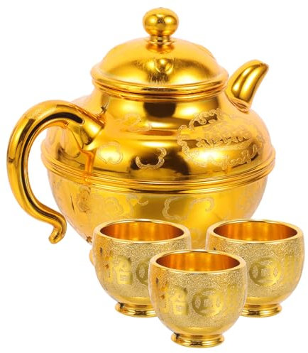 MAGICLULU Set Da Tè E Caffè Turco: Set Da Tè Dorato Con 3 Tazze Di Caffè Bollitore Per L'acqua Caraffa Per Vino Teiera Araba Brocca Per Il Latte Offerta Buddista Tazza Calici Calici